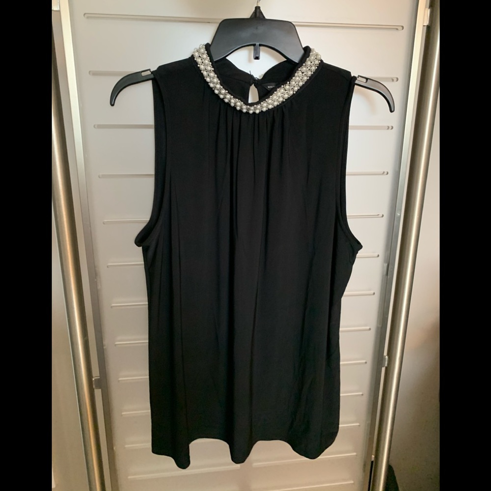 Whitehouse Blackmarket Black Top with Pearl Trim